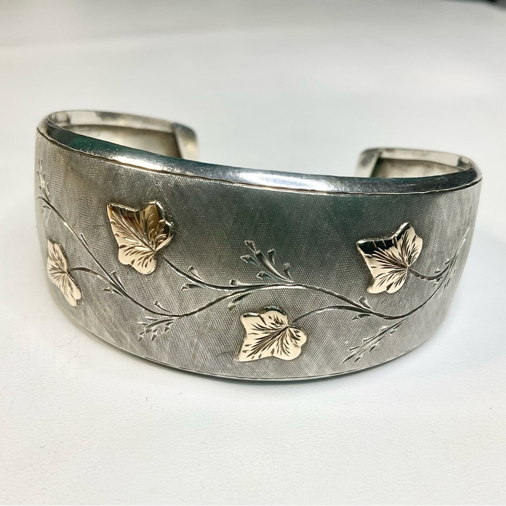 Vintage Sterling & Rose Gold Cuff Bracelet Italy